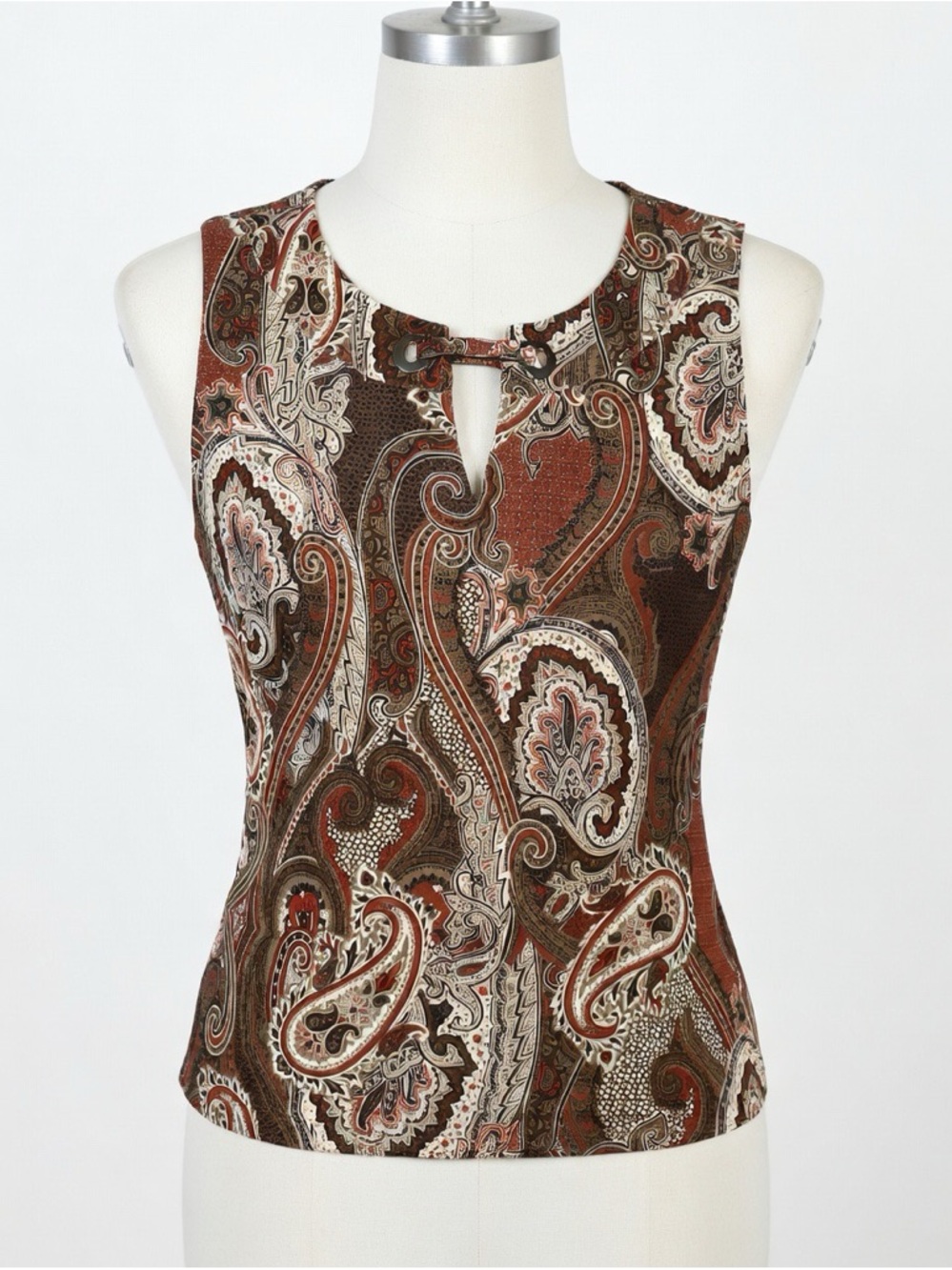 Tommy Hilfiger Brown Paisley Keyhole Sleeveless Camisole